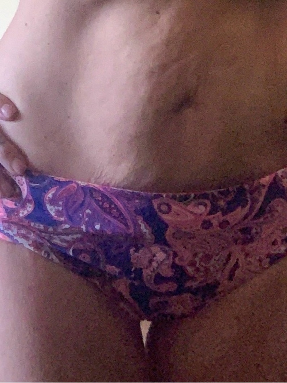 O’Neill Women’s Purple Paisley Swim Bottoms. These are reversible bottoms.